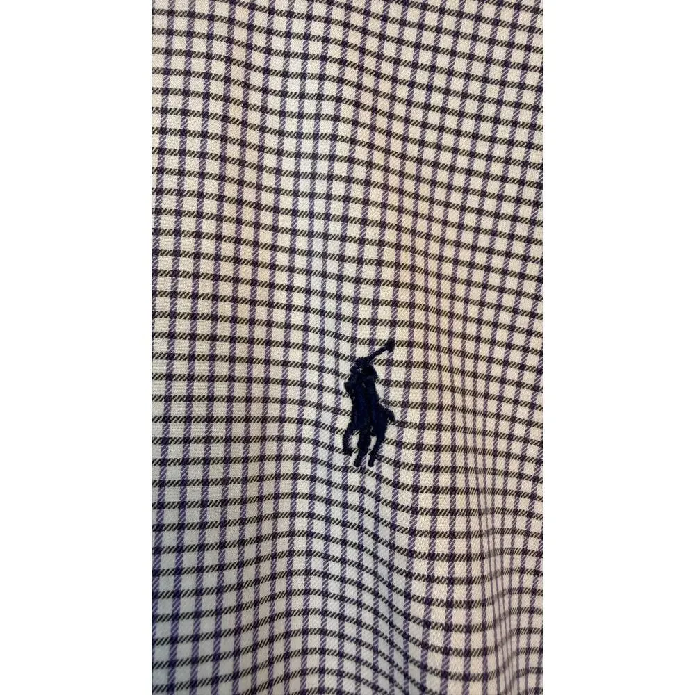 Ralph Lauren Mens Gingham Shirt Blue White Preppy Old Money Button Down Cotton